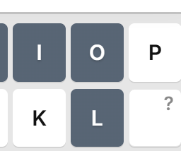 Ascendle keyboard showing the question mark key used for word-shape testing.